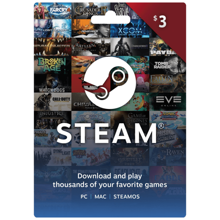 خرید گیفت کارت 3 دلاری استیم